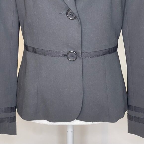 Trina Turk Two Button Blazer Ribbon Trim Black Size 8 - Picture 4 of 11